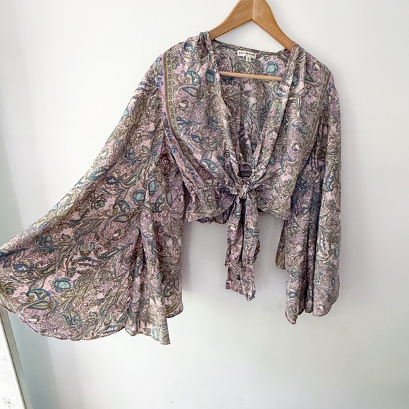 Earthbound Trading Co. Tops - Earthbound Paisley Crop Top Medium Boho Bell Sleeve Tie Front Hippie Festival